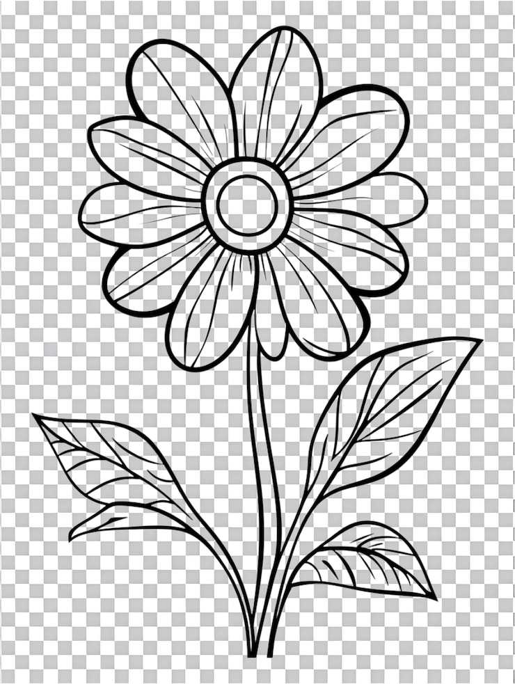 PSD um desenho plano desenhado à mão de uma flor simples é isolado contra um fundo transparente