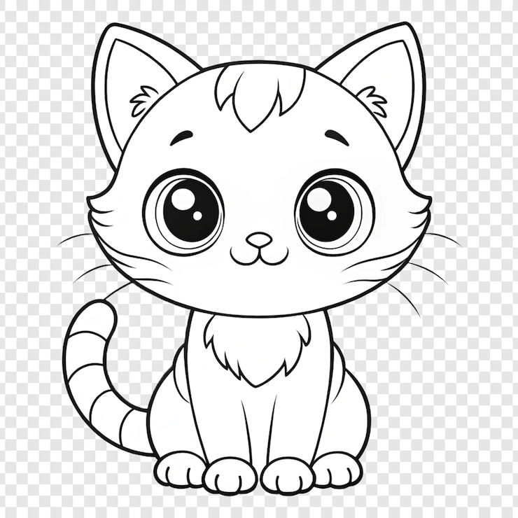 PSD um desenho preto e branco de um gato com olhos grandes