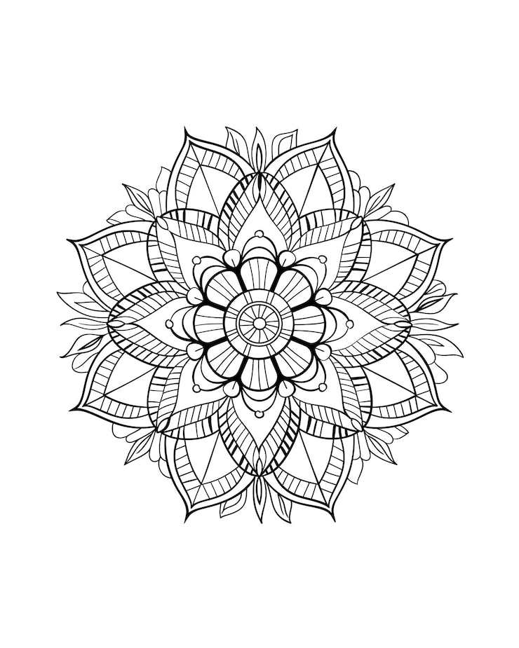 PSD um desenho preto e branco de uma flor com um desenho que diz mandalas