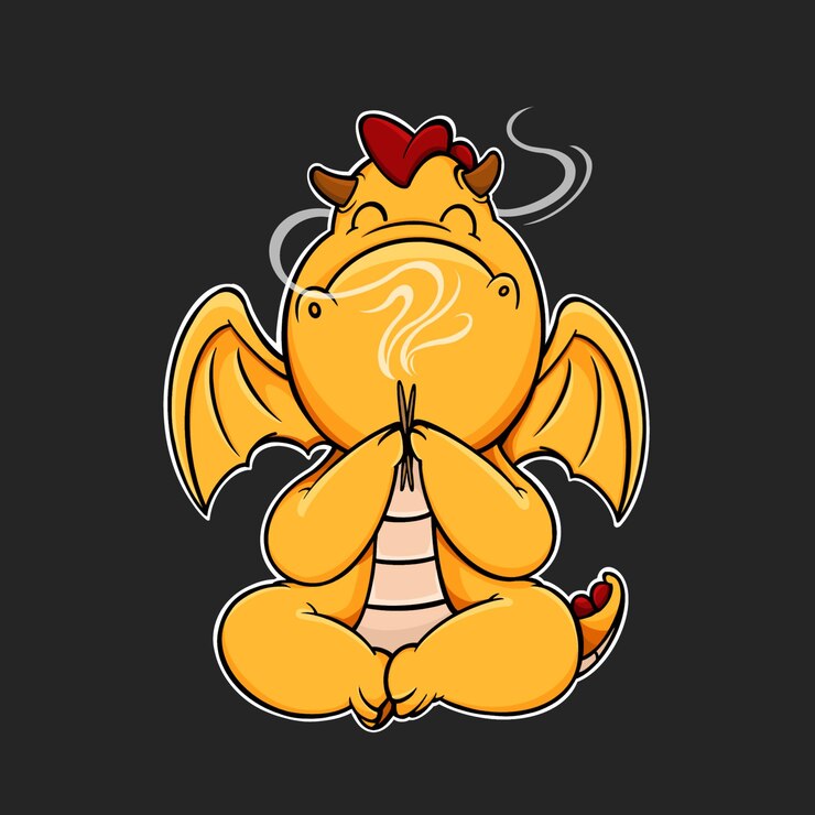 PSD um dragão amarelo segurando palitos de incenso e orando