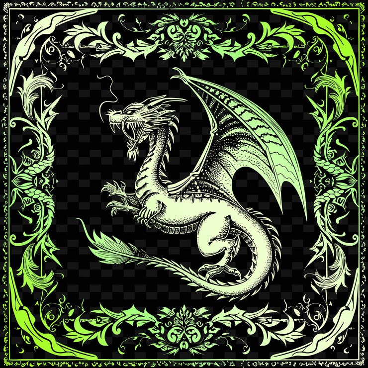 PSD um dragão com um fundo verde que diz " dragão "