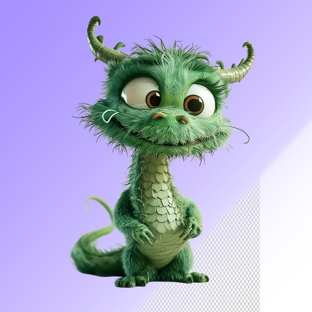 PSD um dragão verde com um nariz e olhos verdes