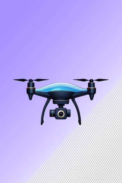 um drone azul e preto com uma lente azul e preta