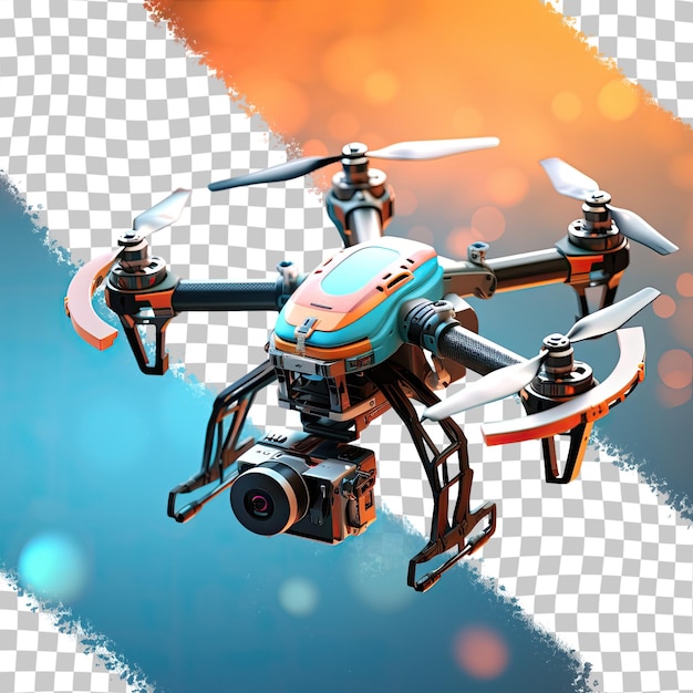 Um drone de chassi elevado com tecnologia de close-up com fundo transparente