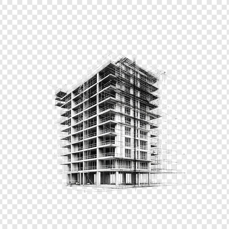 PSD um edifício em construção com um fundo azul