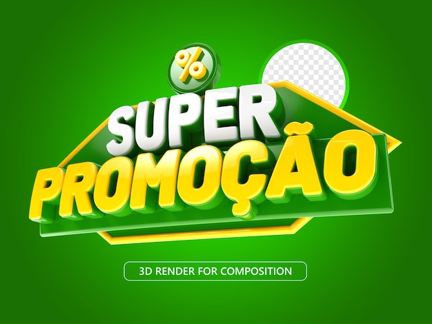 Um efeito de texto 3d verde e amarelo para renderização 3d para composição