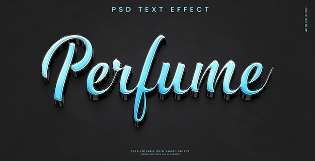 Um efeito de texto de perfume estilo 3d azul e preto