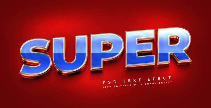 PSD um efeito de texto vermelho e azul com a palavra super