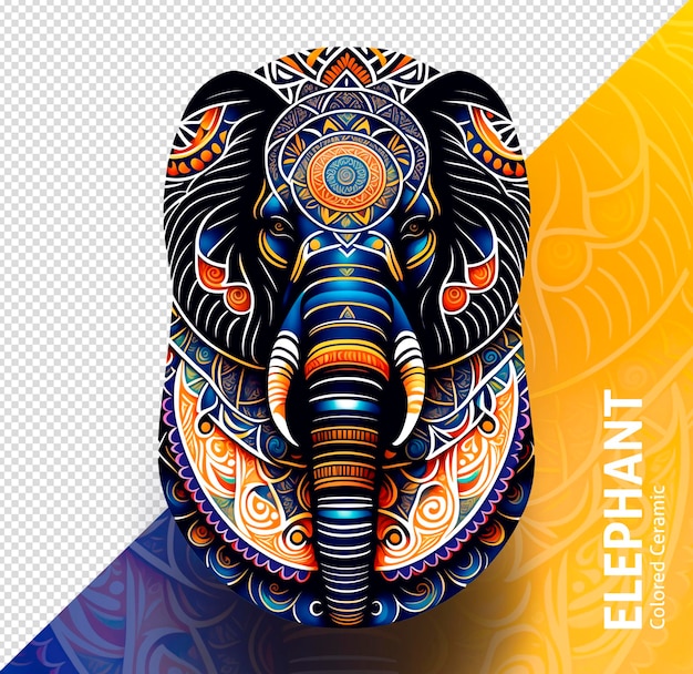 PSD um elefante colorido com fundo amarelo e azul