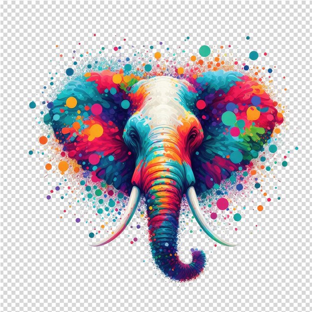 PSD um elefante com manchas coloridas no rosto