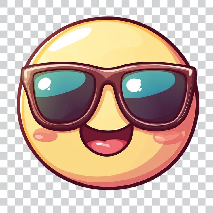 PSD um emoji de rosto de desenho animado com óculos de sol isolados em fundo transparente