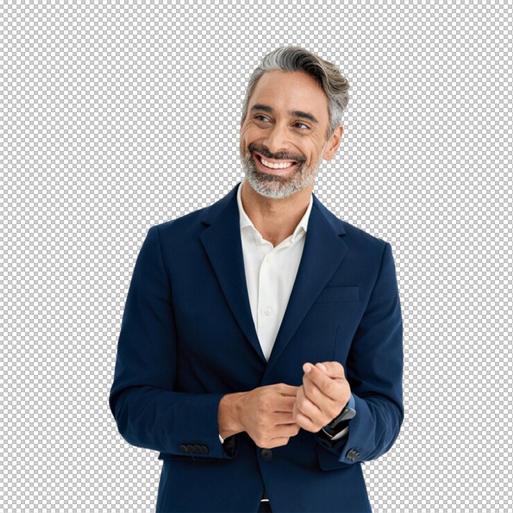 PSD um empresário feliz de fato a olhar para outro lado.