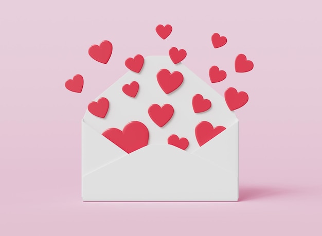 Um envelope branco com corações que dizem amor