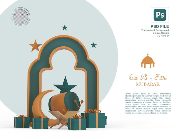 Um envelope com a foto de uma mesquita e uma mesquita com uma estrela.