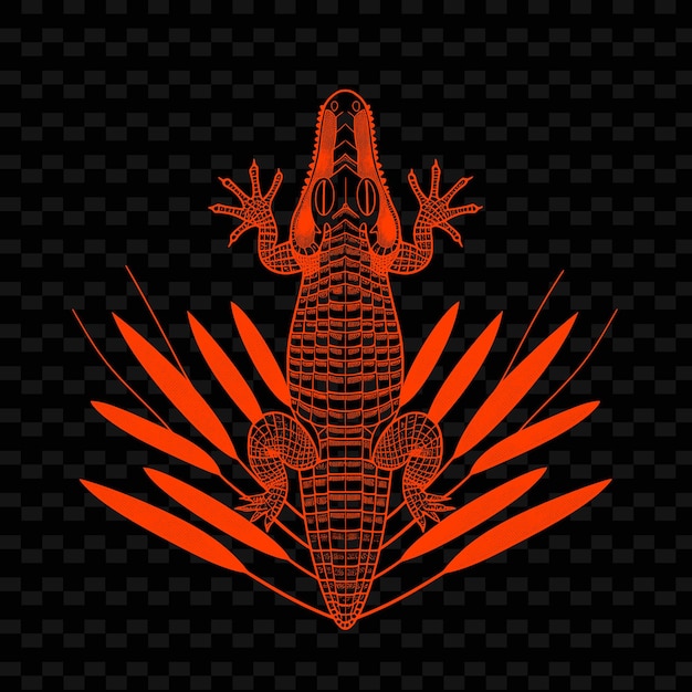 PSD um escorpião em fundo preto com um padrão vermelho e laranja