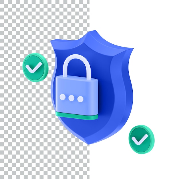 PSD um escudo azul com um cadeado que diz ícone 3d de cadeado renderiza ilustração de ícone 3d de design de ativo