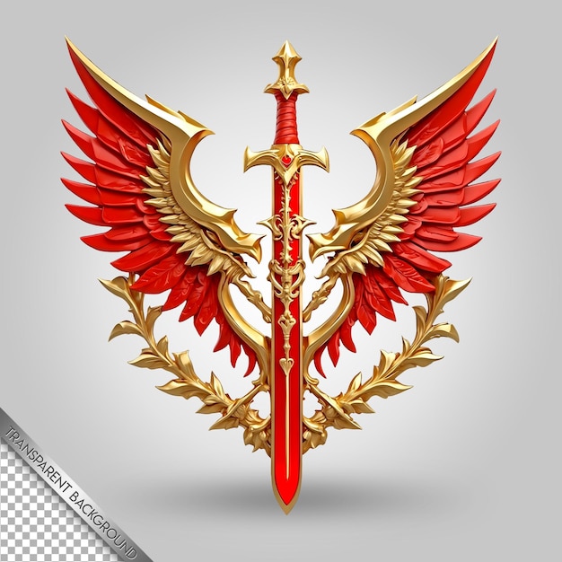 PSD um escudo vermelho e dourado com asas vermelhas e douradas