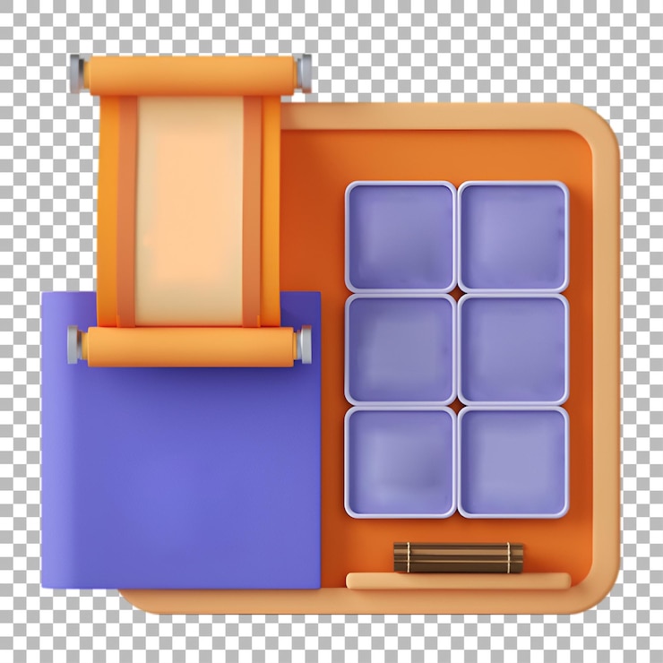 PSD um espaço de trabalho colorido com um rolo e recipientes para organizar materiais