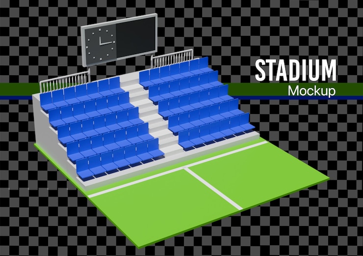 PSD um estádio de futebol 3d com assento e placar