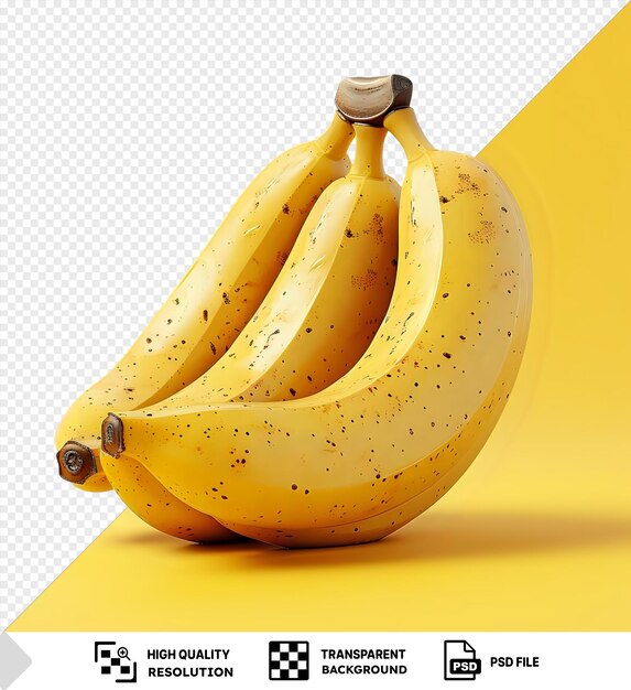 PSD um feixe de bananas com caminho de corte e profundidade total de campo em fundo amarelo png