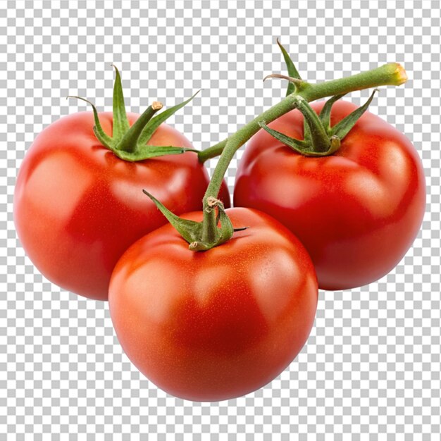 PSD um feixe de tomates cherry vermelhos frescos com caules isolados em fundo transparente