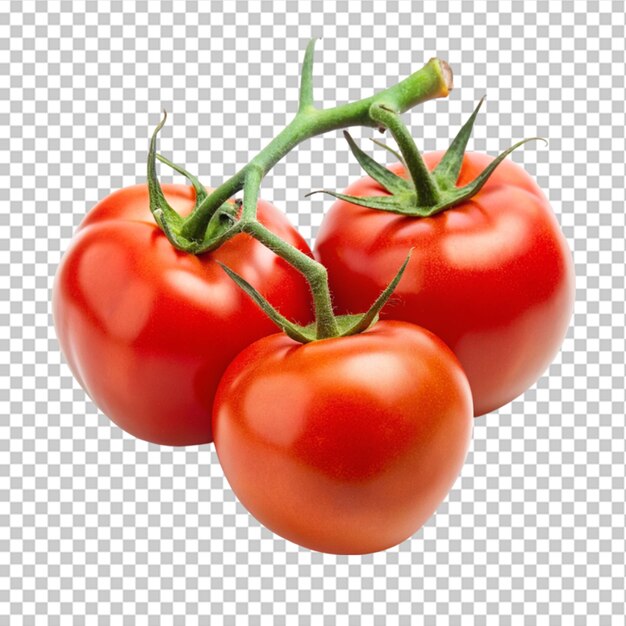 PSD um feixe de tomates cherry vermelhos frescos com caules isolados em fundo transparente