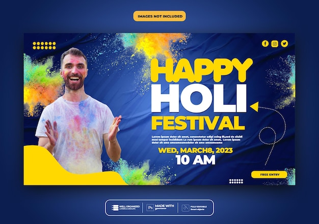 PSD um festival happy holi é um cartaz para um festival.