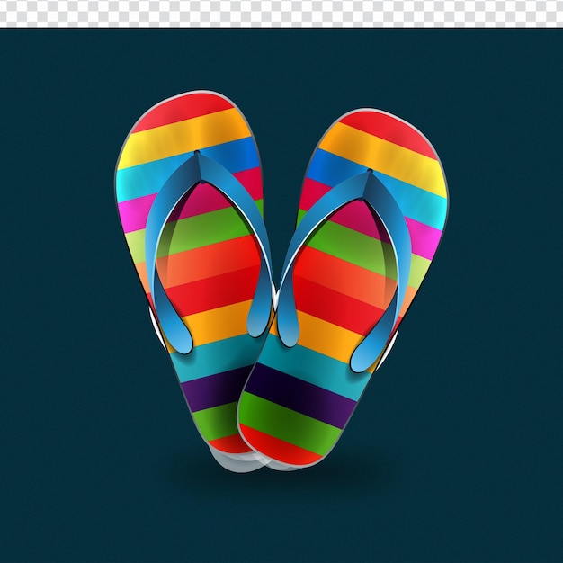 Um flip flop 3d colorido com a palavra praia nele