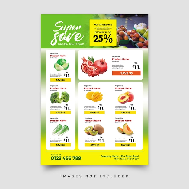 Um flyer para uma super venda com fotos não incluídas.