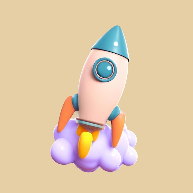 Um foguete de desenho animado a lançar-se para o espaço