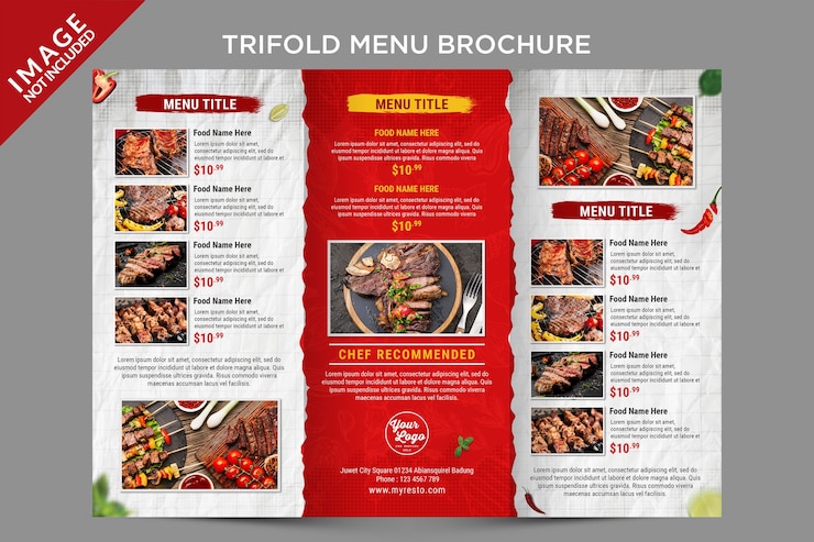 PSD um folheto de menu com três dobras dentro
