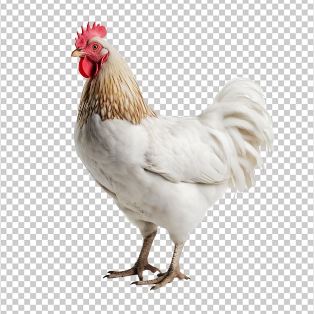 PSD um frango branco solitário está sozinho contra um pano de fundo branco em fundo branco