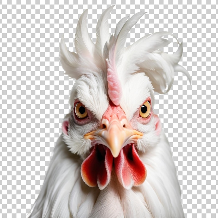 PSD um frango com um bico vermelho e um pente branco na cabeça