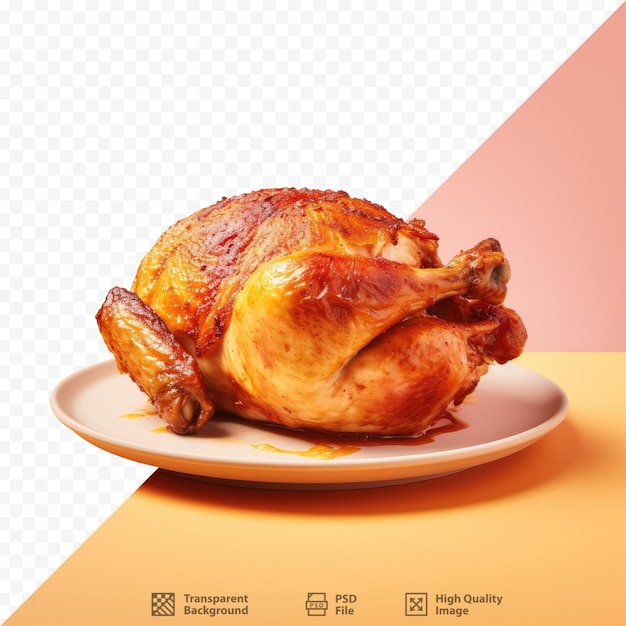 Um frango em um prato com a foto de um peru.