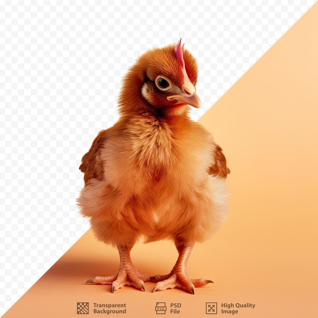 PSD um frango está de pé em um fundo branco com uma foto de um frango.