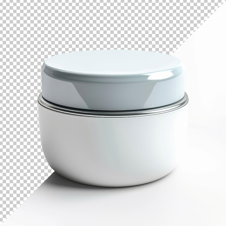 PSD um frasco elegante de creme batido senta-se em uma superfície refletora mostrando sua textura fofinha e acabamento liso em um design minimalista