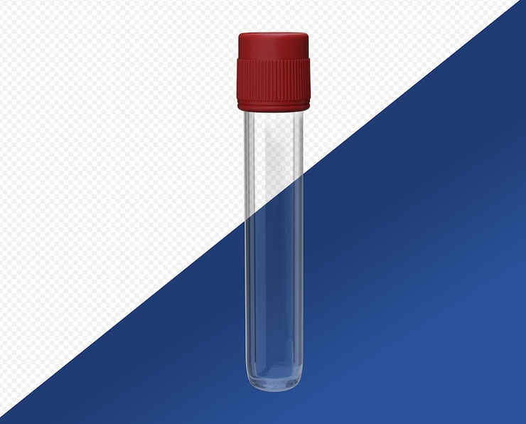 PSD um frasco recolhe sangue com uma tampa vermelha