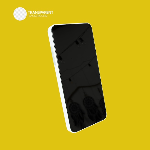 PSD um fundo amarelo com um telefone preto e branco com texto transparente na parte inferior.