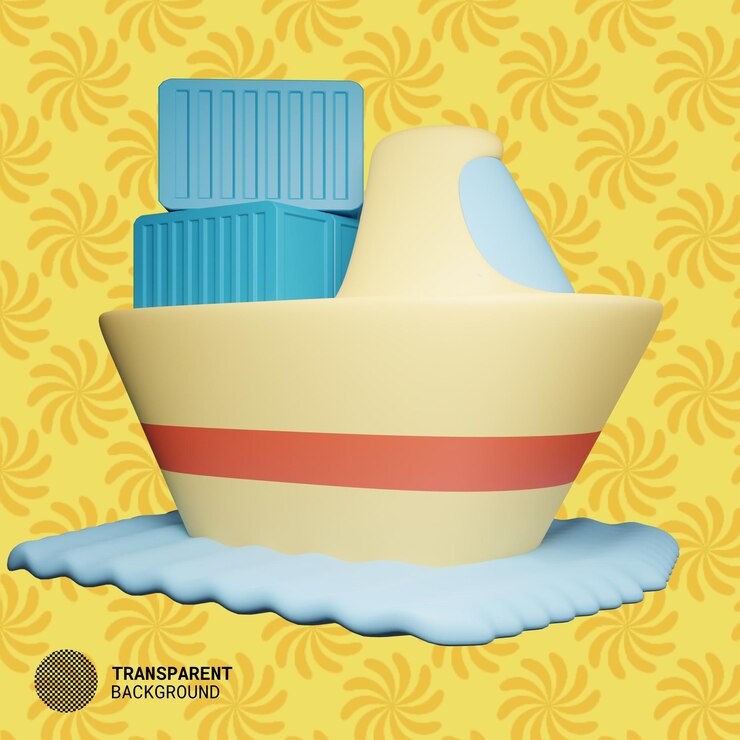 PSD um fundo amarelo e laranja com um barco com uma faixa vermelha que diz fundo transparente.