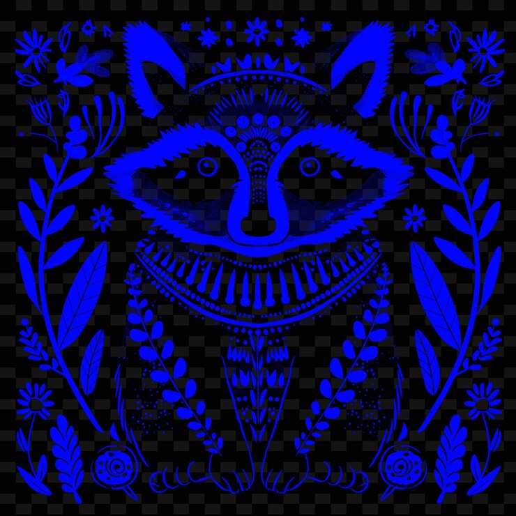 PSD um fundo azul e preto com um lobo e flores