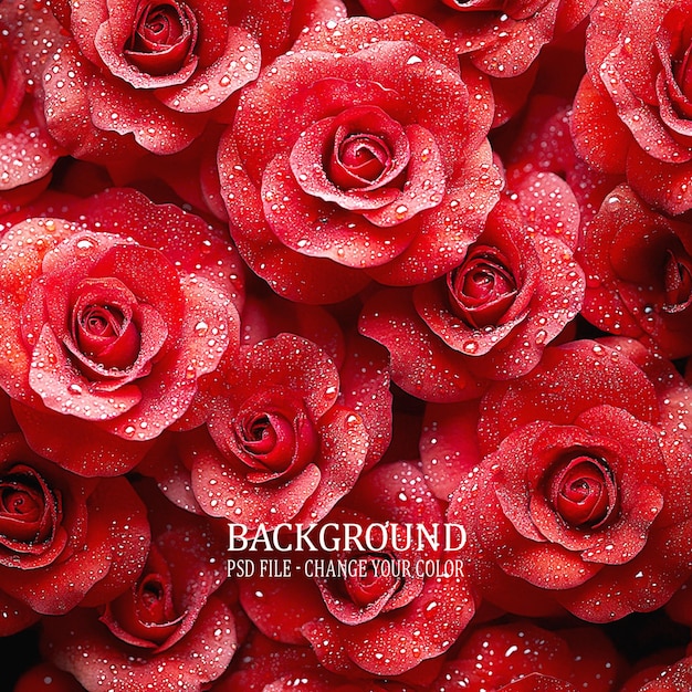 um fundo de rosa vermelho com gotas de chuva nele