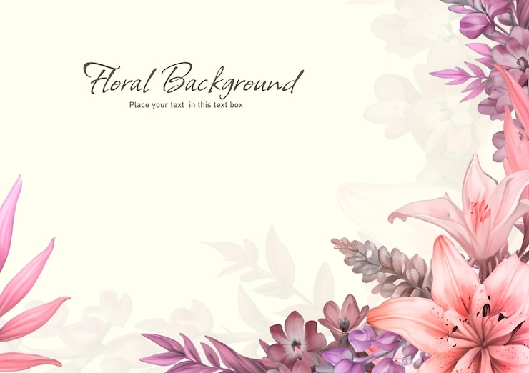 PSD um fundo floral elegante com lírios cor-de-rosa e elementos decorativos