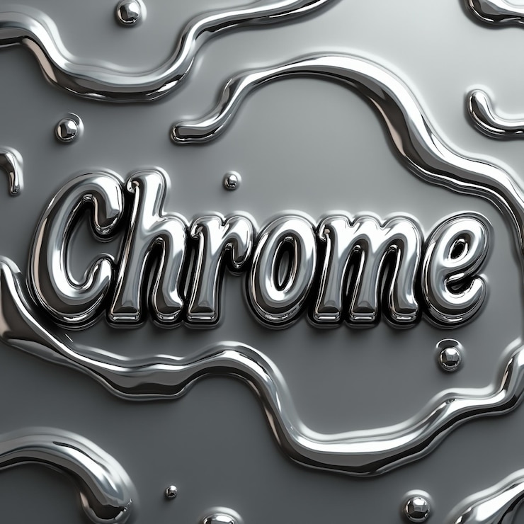 PSD um fundo prateado com a palavra chrome