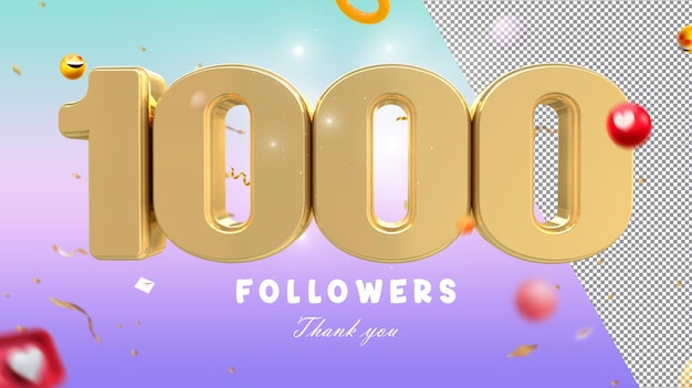 Um fundo roxo com as palavras 1000 seguidores e uma mensagem para um grande número de seguidores.