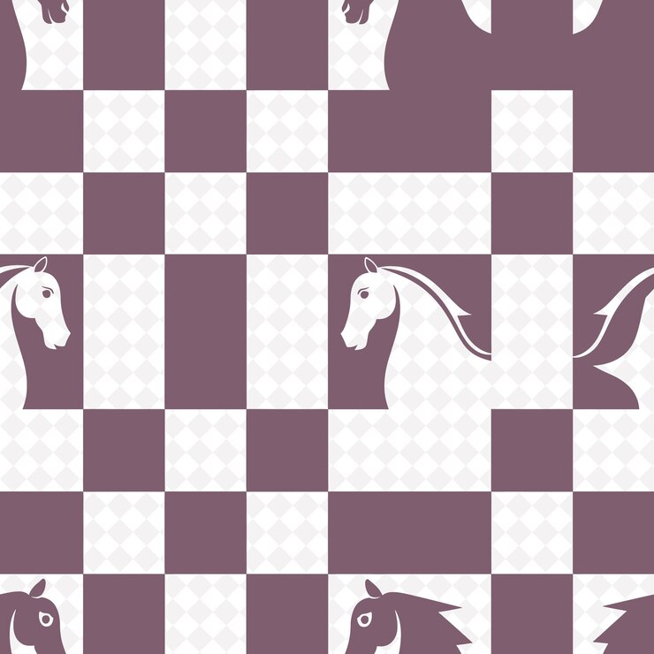 PSD um fundo roxo com cavalos nele e um padrão xadrez branco