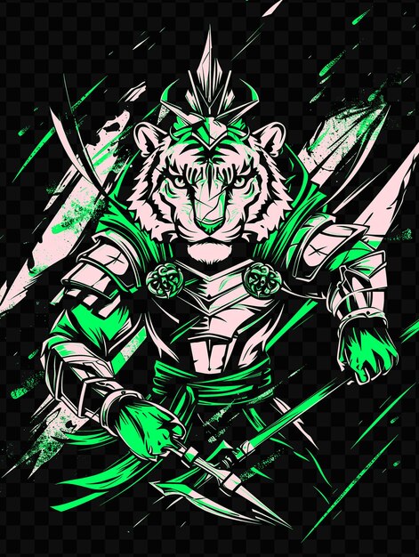 PSD um fundo verde e preto com um tigre e espadas
