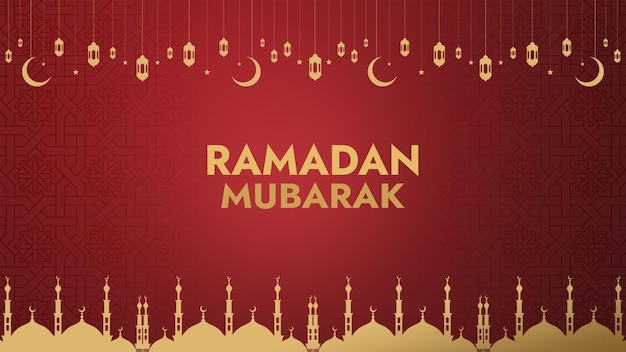 Um fundo vermelho com um fundo dourado e vermelho e uma mesquita e as palavras ramadan murakami.
