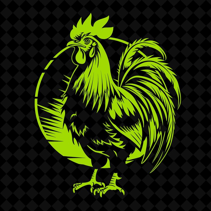 PSD um galo verde com fundo verde com fundo preto