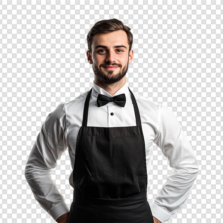 PSD um garçom feliz isolado em um fundo transparente