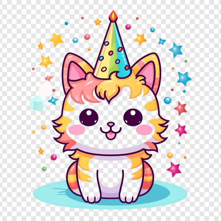 PSD um gatinho bonito com um chapéu de festa na cabeça